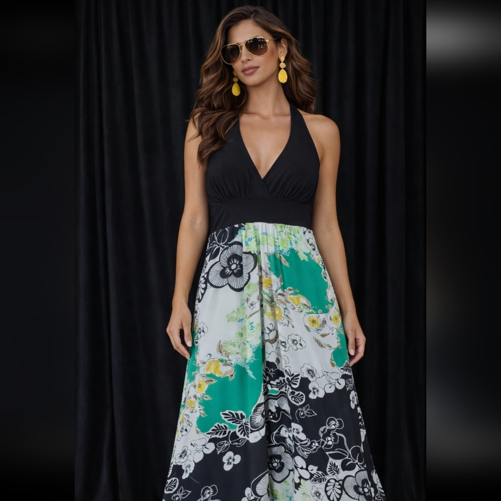 BISOU BISOU VINTAGE MAXI DRESS FLORAL EMPIRE WAIST MEDIUM
